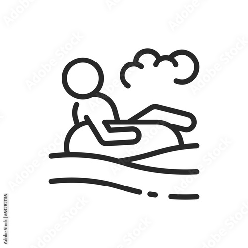 Inflatable Tubing Icon. Vector Outline Editable Sign of Person Tubing on Waves for Fun Water Adventure. Linear Minimal Illustration for Summer Recreation.