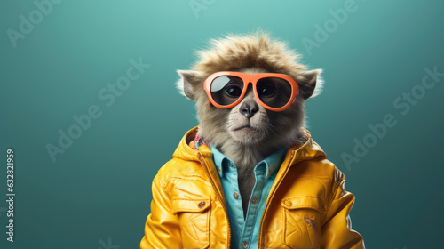 nerd wiPortrait of Animal in fashion with pastel color background