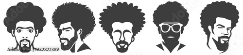 African Men Vector, Afro Men, Black Man Vector, African American Black African American afro male face, curls hair style Black men Silhouettes, SVG and PNG