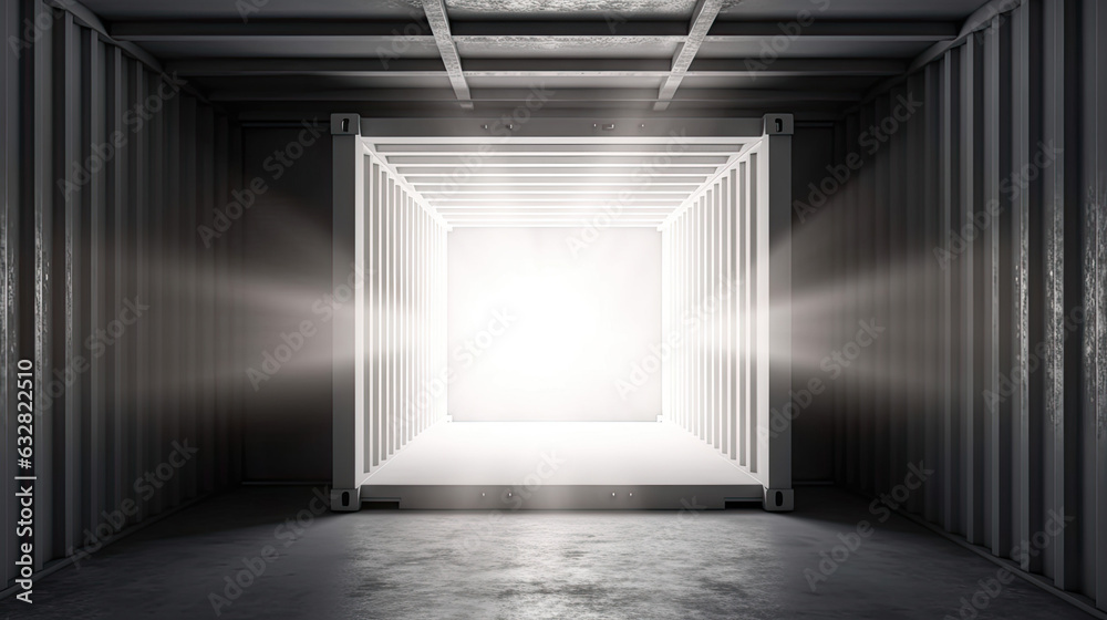 Obraz premium Empty Shipping Cargo Container with Light Rays