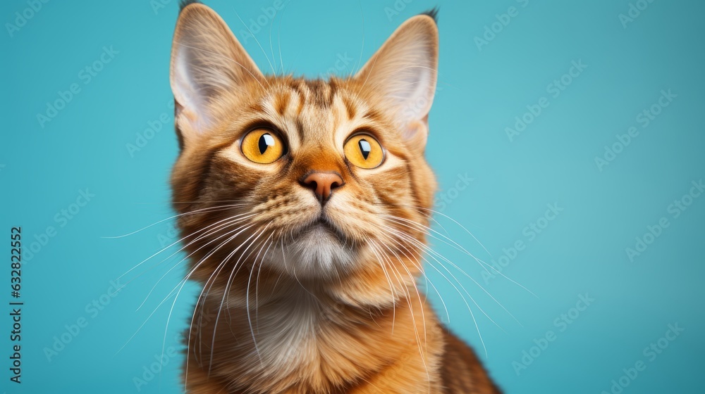 Photo of a cat with a vibrant blue background created with Generative AI technology