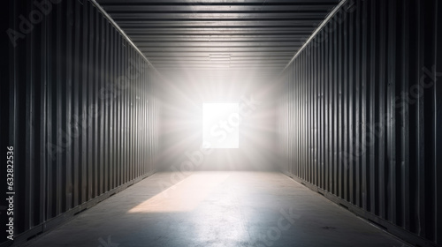 Empty Shipping Cargo Container with Light Rays
