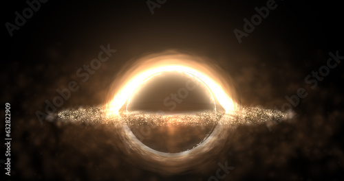 Fototapeta Naklejka Na Ścianę i Meble -  Bright black hole in open space with spinning energy particles, cosmic sphere in yellow color glowing abstract background