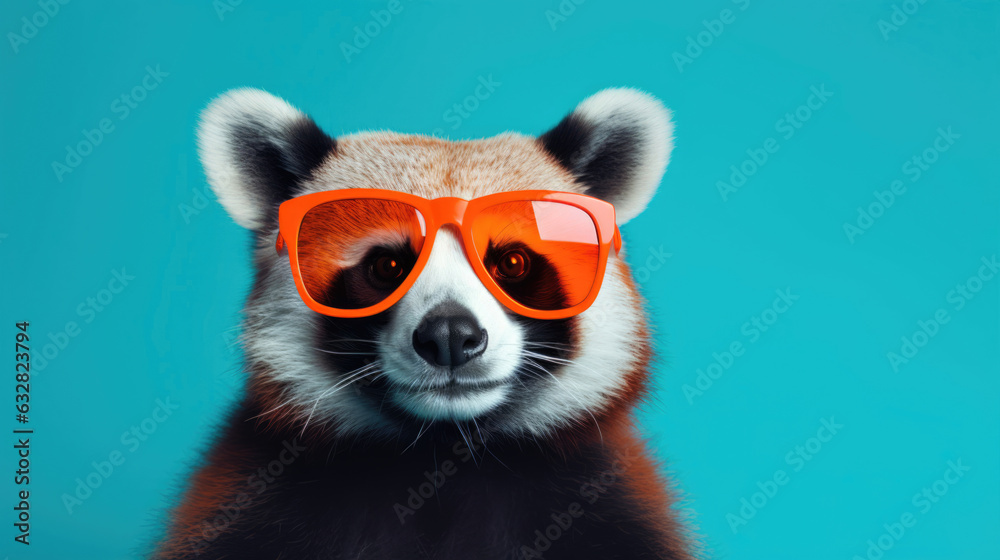 red panda Portrait of Animal in fashion with pastel color background