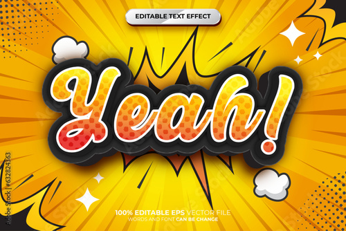 Yeah Funny Vector 3D Editable Text Effect Style, or vector Yeah fun typo text effect template, editable text effect