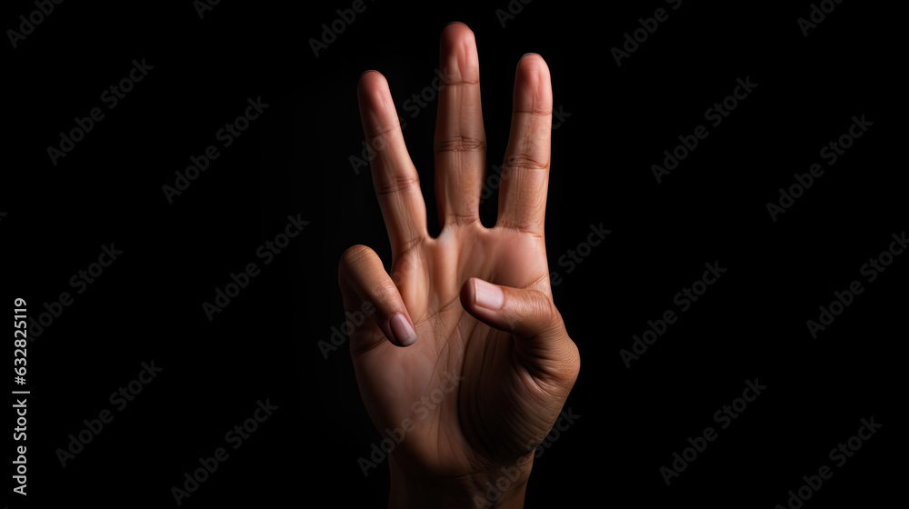 Hand three finger symbol isolated black background Hand three finger symbol isolated black background