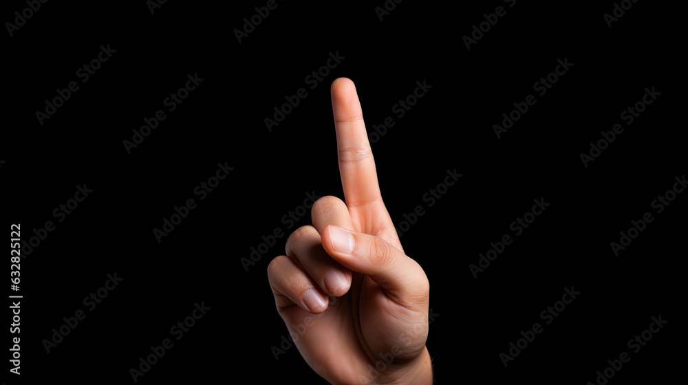 Hand One finger in a victory and peace symbol isolated black background Hand One finger in a victory and peace symbol isolated black background
