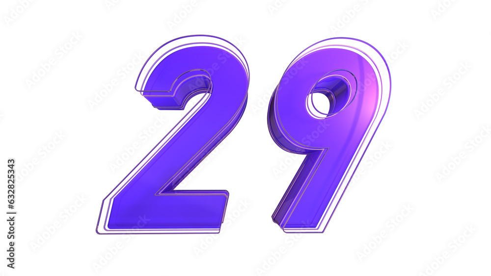 Creative purple glossy 3d number 29