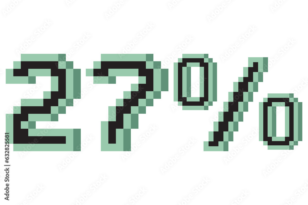 27 percent with pixel art 3d. Vector illustration. 27 percent with pixel art 3d. Vector illustration.