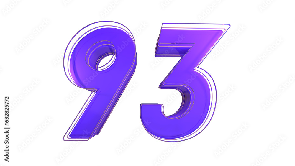 Creative purple glossy 3d number 93