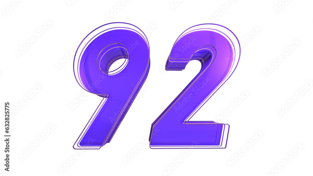 Creative purple glossy 3d number 92