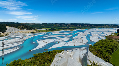 The aerial view with a ecosystem of the River lagoon Valley and blue water river photo