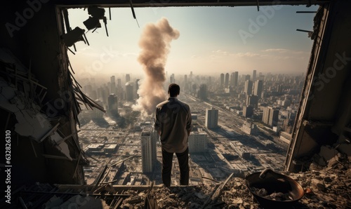 Photo of a man standing on top of a skyscraper