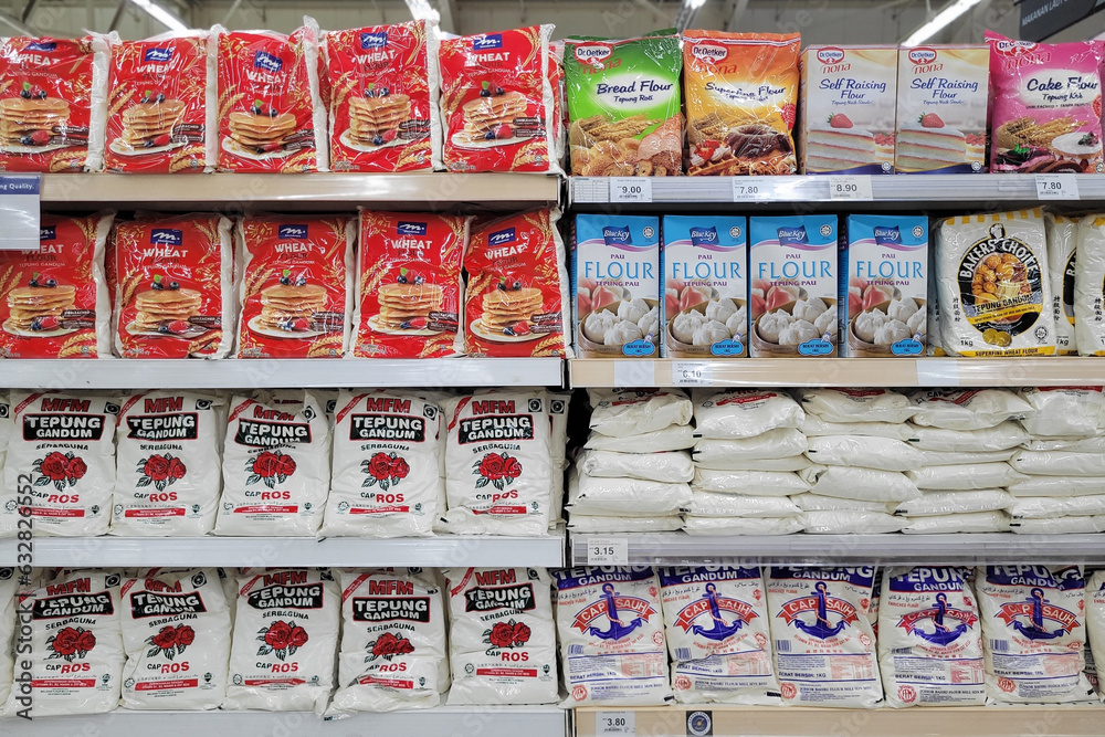 PENANG, MALAYSIA 11 JULY 2023 Various choice of baking ingredients
