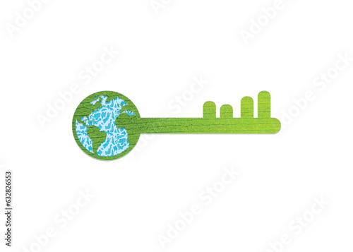 Green Key Environment day concept with world map vector design. Happy Environment day, 05 June. Isolated natural key symbol in white background