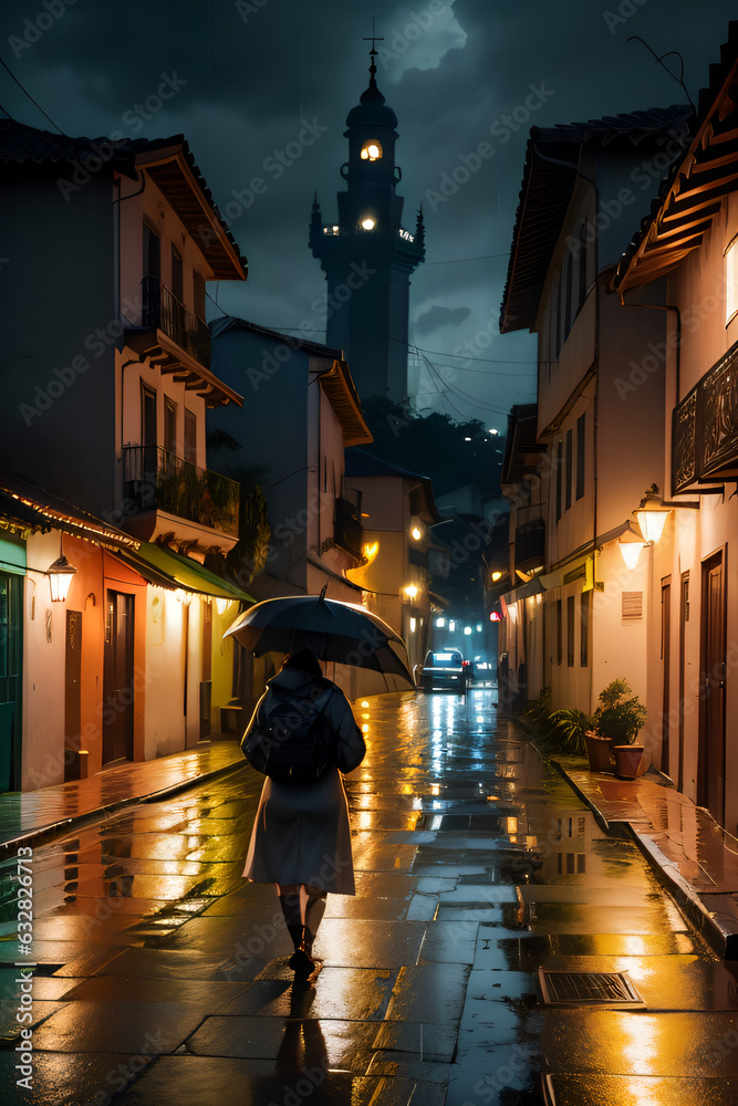 Village Street In Brazil Raining At Night