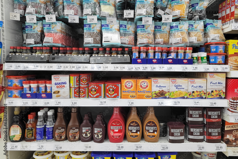 PENANG, MALAYSIA 11 JULY 2023 Various choice of baking ingredients