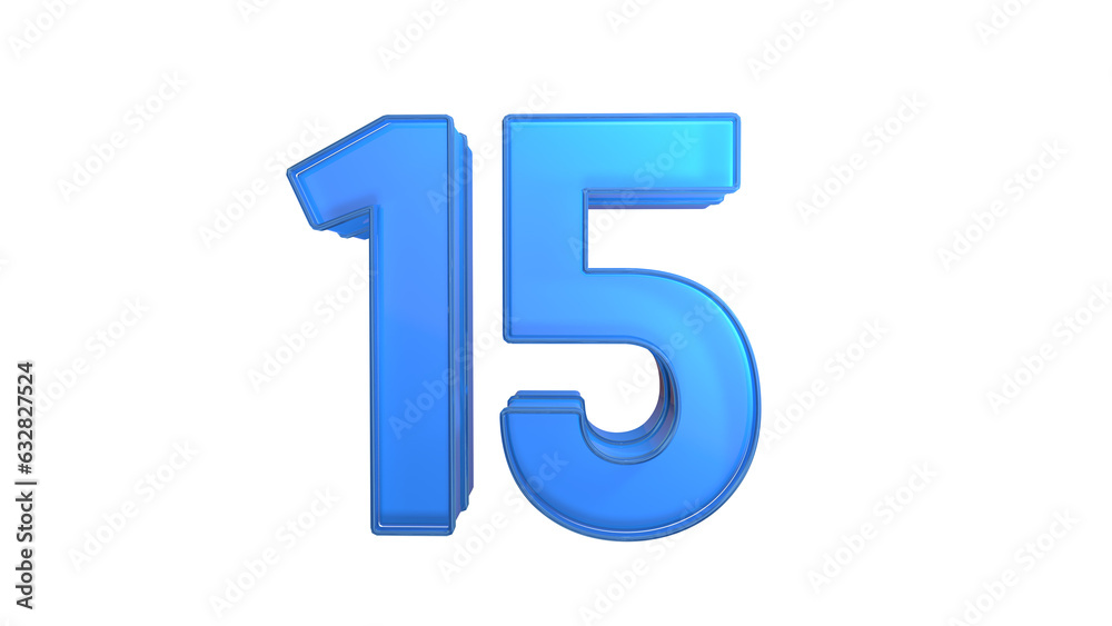 Creative blue glossy 3d number 15