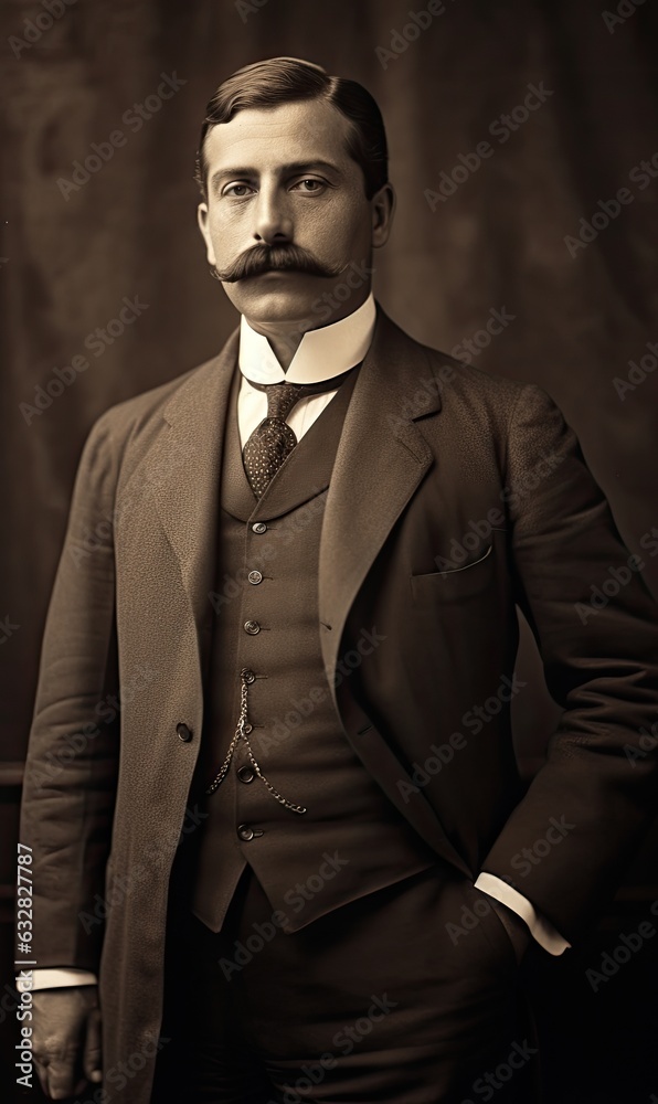 Fototapeta premium vintage black and white photo of a gentleman with a mustache - created using generative AI tools