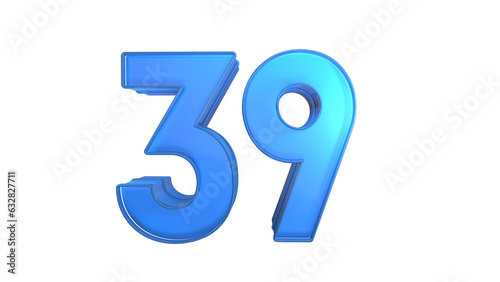 Creative blue glossy 3d number 39
