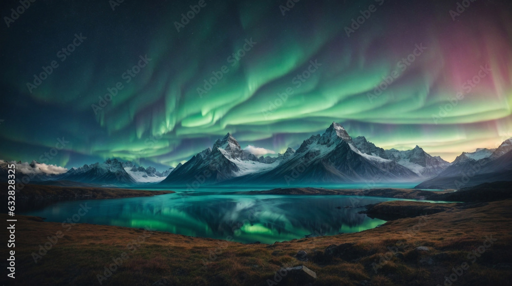 landscape northern lights mountain view