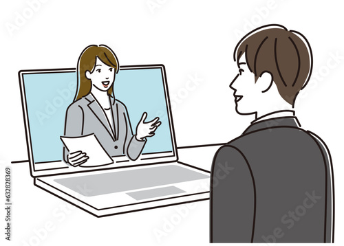 オンラインで女性と面接する男性