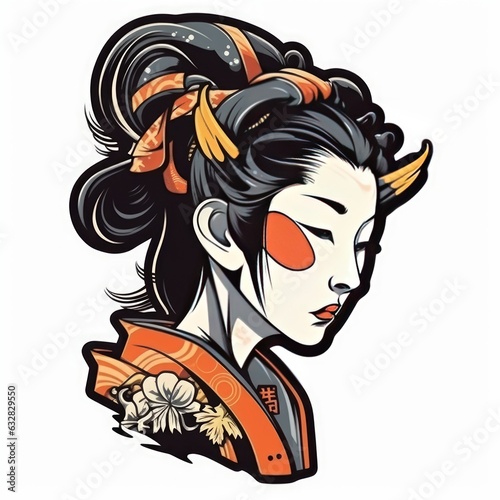 geisha head vector sticker. Generative AI
