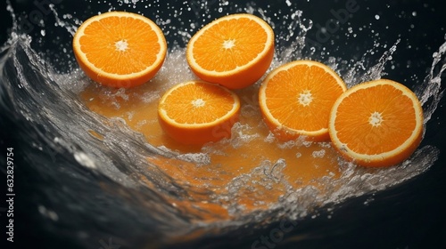 Fresh oranges and pure water splash