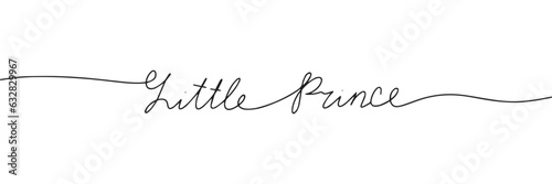 Little Prince word isolated on white background. Handwriting text one line continuous. Vector illustration.