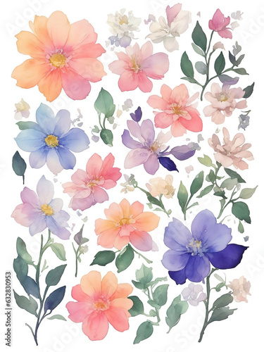 Wallpaper Mural Watercolor flowers on a white background without shadows for illustration. Torontodigital.ca