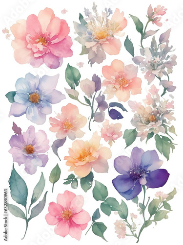 Wallpaper Mural Watercolor flowers on a white background without shadows for illustration. Torontodigital.ca