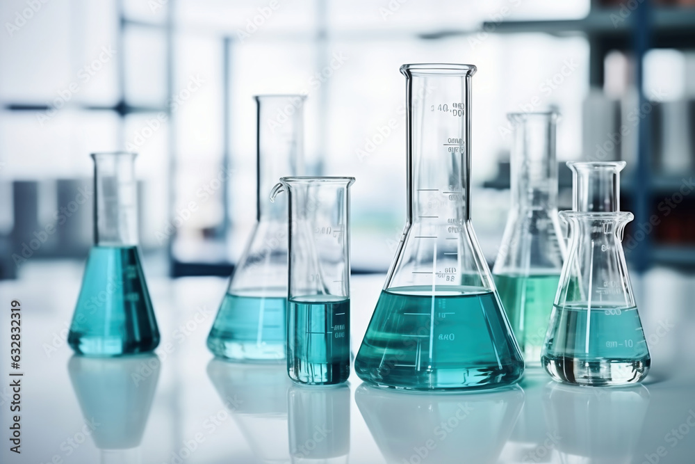 Glass flasks for liquid samples of reagents. Laboratory equipment for dispensing liquid samples. Chemical liquids analysis and testing. Glass flasks for liquid samples of reagents. Laboratory equipment for dispensing liquid samples. Chemical liquids analysis and testing.