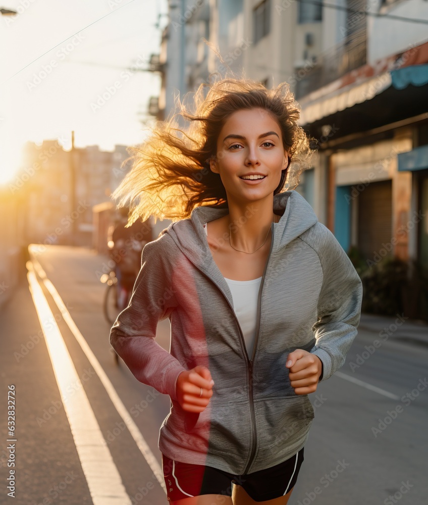 Fototapeta premium Female urban runner, generative ai