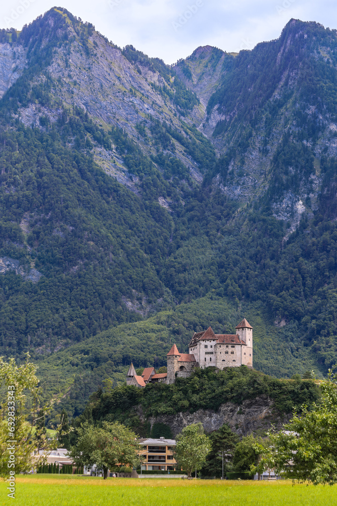 The medieaval castle on the rock Gutenberg Castle in Balzers, Liechtenstein.