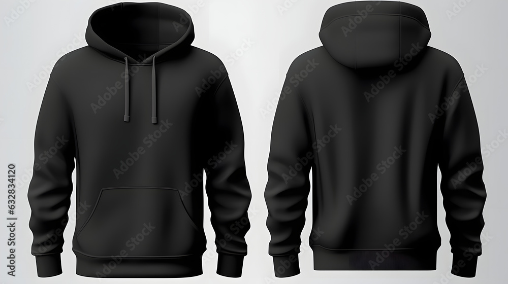 Set of Black front and back view tee hoodie hoody sweatshirt on transparent  background cutout, PNG file. Mockup template for artwork graphic design  Stock Photo