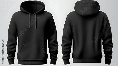 Fotografia Set of Black front and back view tee hoodie hoody sweatshirt on transparent background cutout, PNG file