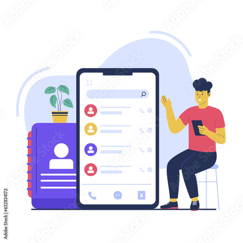 Concept illustration of contact phone book apps. Flat vector illustration isolated on white background
