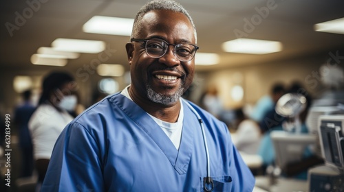 Dentist who specializes in dental implants in his office, surrounded by various medical instruments and equipment. Generative AI