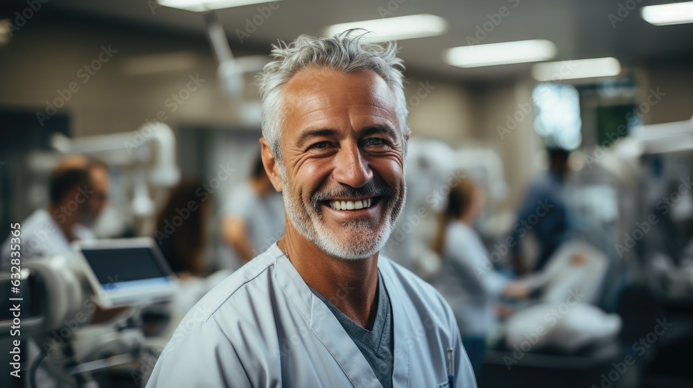 Dentist who specializes in dental implants in his office, surrounded by various medical instruments and equipment. Generative AI Dentist who specializes in dental implants in his office, surrounded by various medical instruments and equipment. Generative AI