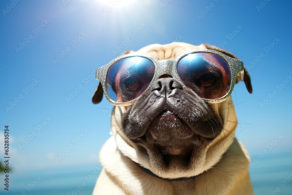 Scorching Sun Hilarious Pug in the Heat. Generative Ai