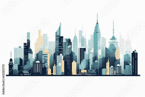 Urban city skyline on white background   Created with Generative Ai Technology