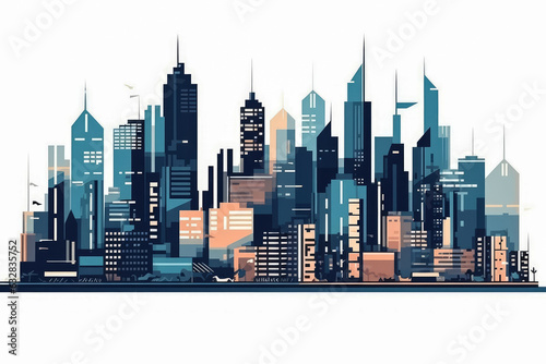 Urban city skyline on white background , Created with Generative Ai Technology