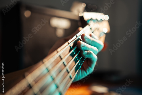 Принти на полотні Bassist playing 5 strings bass