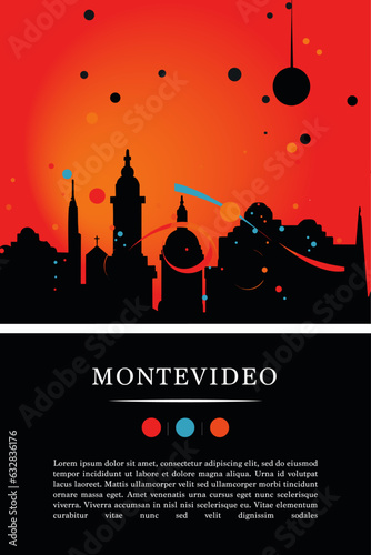 Uruguay Montevideo city poster with abstract shapes of skyline, cityscape, landmarks and attractions. Latin America town travel vector illustration for brochure, website, page, business presentation