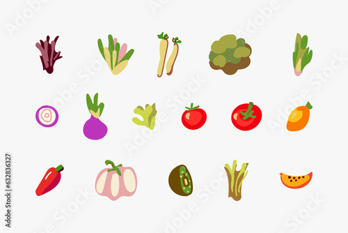 Colorful vegetables retro characters sticker set