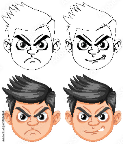 Angry Boy's Facial Expression Cartoon
