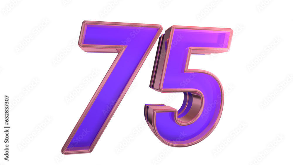 Creative clean purple glossy 3d number 75