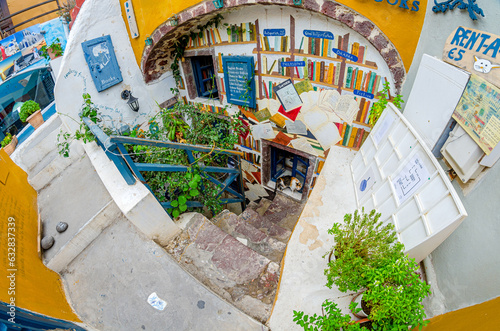 Front of the book store in the Oia village on Santorini island in Greece © PicMedia