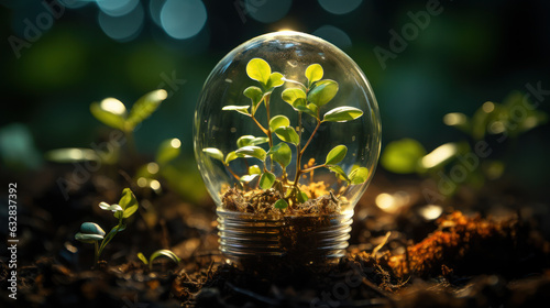 Eco-Empowerment  Lightbulb Tree Illuminating the Path to Energy Conservation. Generative AI