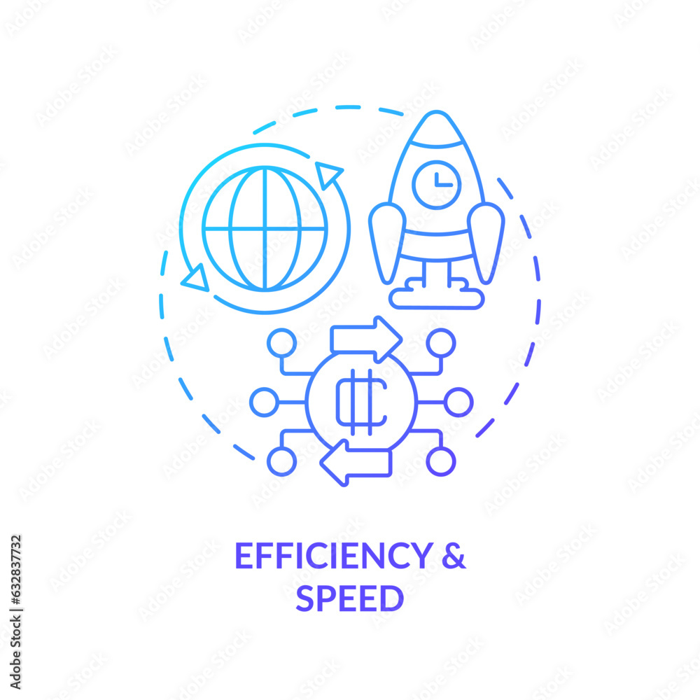 2D efficiency and speed gradient thin line icon concept, isolated vector, illustration representing digital currency. 2D efficiency and speed gradient thin line icon concept, isolated vector, illustration representing digital currency.